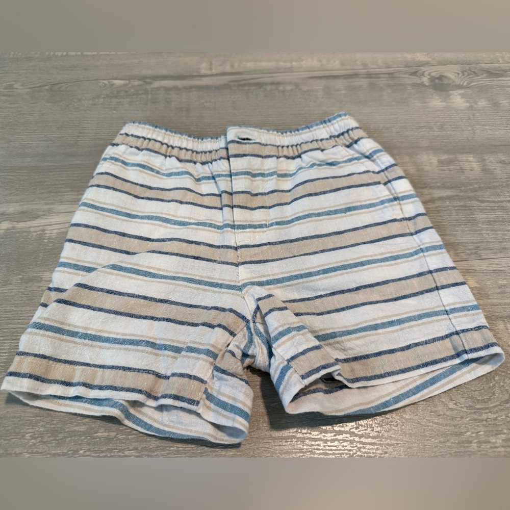 Janie and Jack Striped Kids Shorts in Blue and Tan
